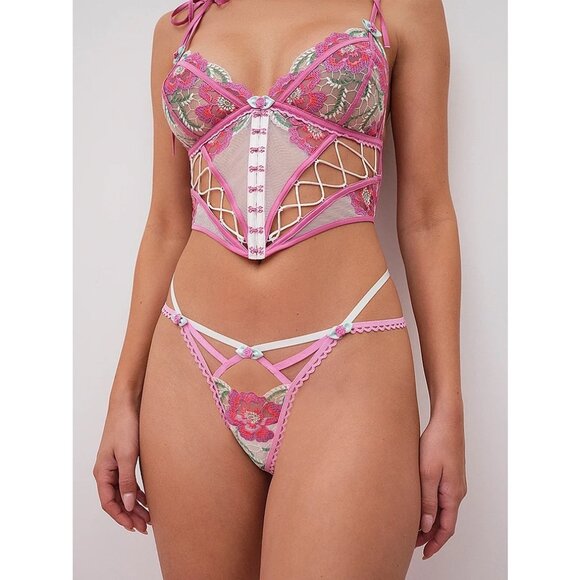 For Love & Lemons Festival Floral Thong Panty XL Multi-color NEW